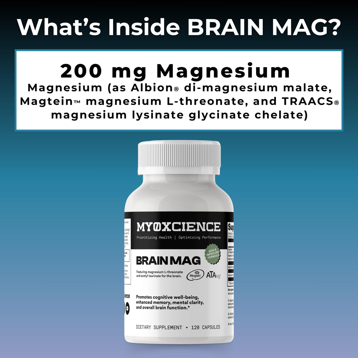Magnesium L-Threonate + Mag Acetyl-Taurate (ATA Mag) + Mag Glycinate | Promotes Cognitive Well-Being, Enhanced Memory, Mental Clarity and Overall Brain Function | 120 Capsules MYOXCIENCE buy supplements Au