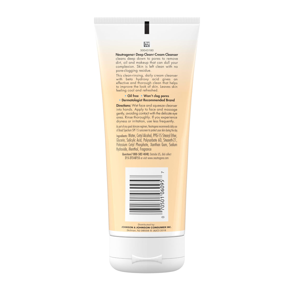 Neutrogena Deep Clean Daily Facial Cream Cleanser with Beta Hydroxy Acid to Remove Dirt