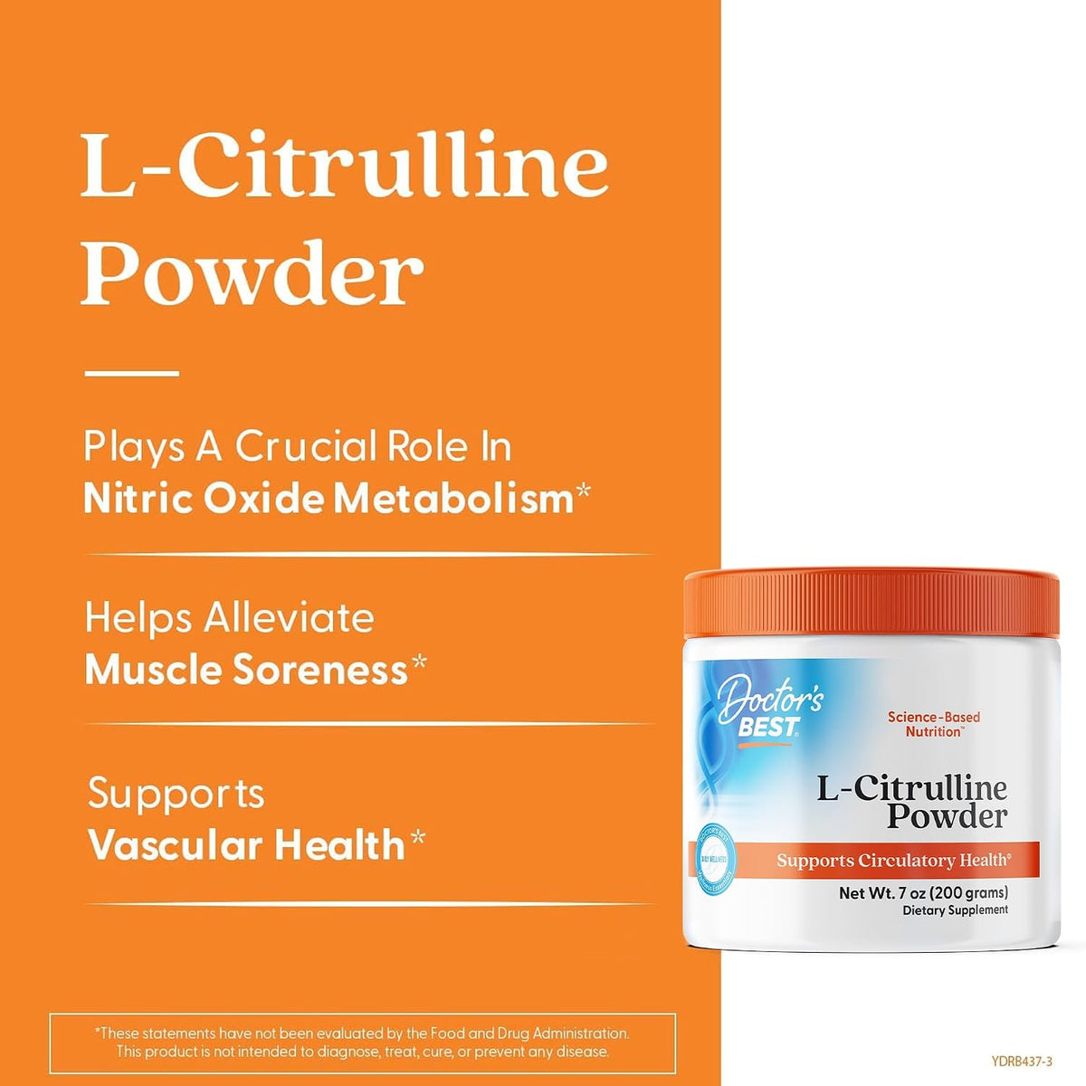 Doctors Best L-Citrulline Powder - L Citrulline Supplement for Men & Women, Nitric Oxide Metabolism Support, Helps Muscle Soreness, Circulatory Health & Energy Support, Unflavored, Gluten Free - 7 oz