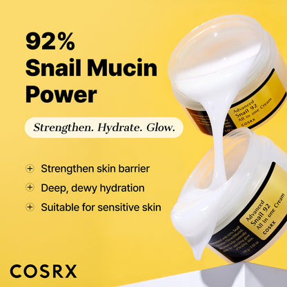 COSRX Snail Mucin 92% Face Moisturizer, 3.52 Oz, Lightweight Moisturing Cream for Soft