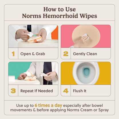 Norms Medicated Hemorrhoid Wipes with Witch Hazel and Aloe, Soothing Flushable Wipes for Itching, Burning & Swelling Relief, Hypoallergenic & Fragrance Free - 48ct (Pack of 1) NormsBuy Supplements Australia