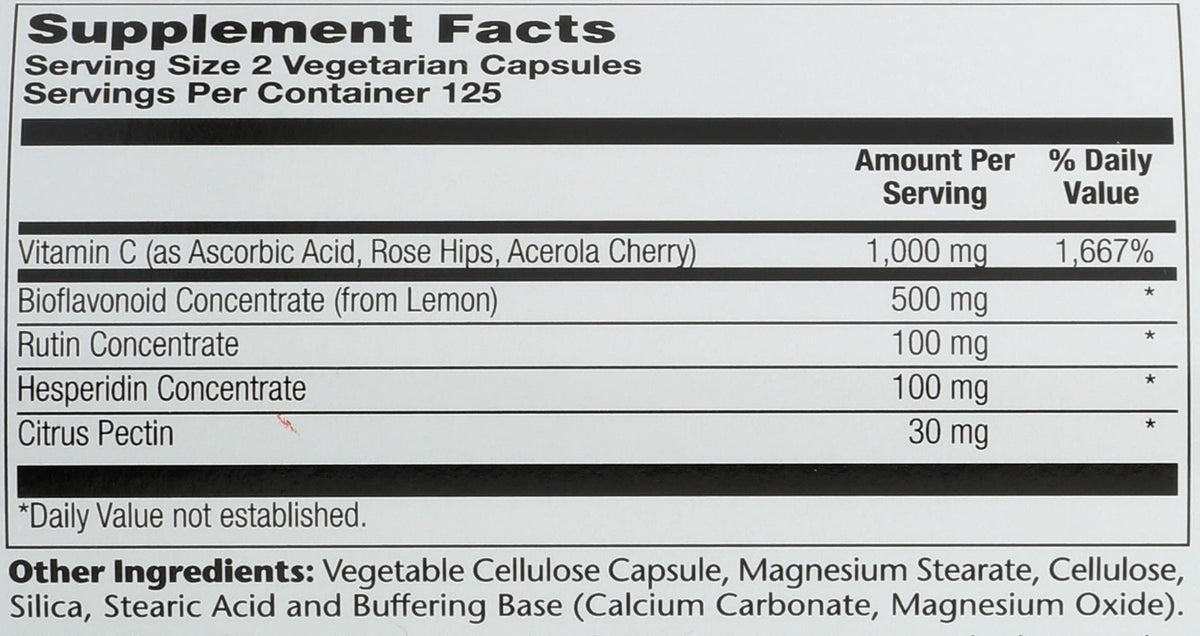 SOLARAY Super Bio Vitamin C 1000mg, Buffered, Two-Stage Timed Release with Bioflavonoids, Immune Support Supplement, High Absorption, Vegan, 60-Day Guarantee – 250 VegCaps
