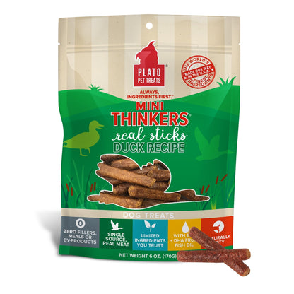 Plato Meat Sticks Salmon Dog Treats, Air-Dried High-Protein Soft Chews with Omega Fish Oil (EPA & DHA), 10 oz