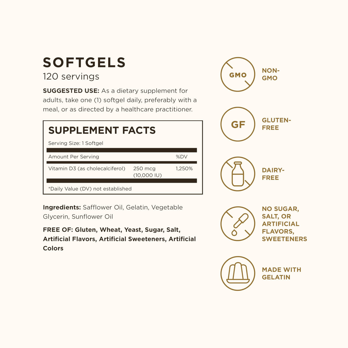 Solgar Vitamin D3 (Cholecalciferol) 250 MCG (10,000 IU), 120 Softgels - Helps Maintain Healthy Bones & Teeth - Immune System Support