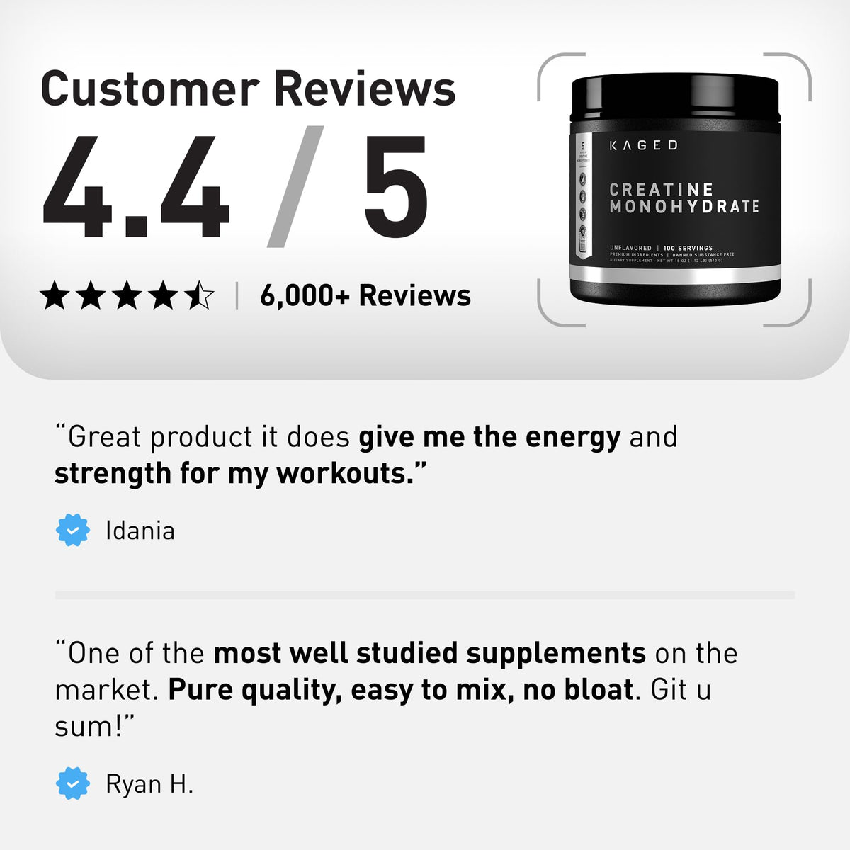 Kaged Creatine Monohydrate Micronized Powder | Unflavored | Muscle Building & Recovery | 5000 mg Per Serving | Vegan, Gluten Free, Easily Digestible
