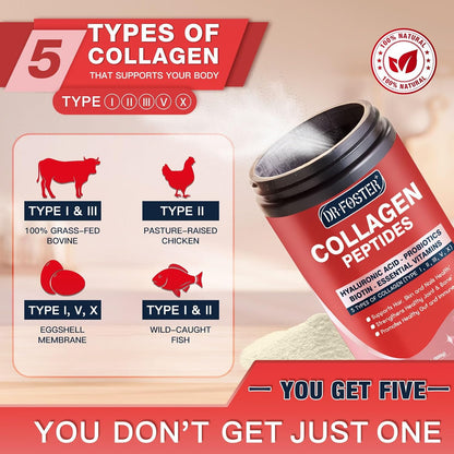 DRFOSTER Multi Collagen Peptide Powder with Probiotics, 50 Servings | Hydrolyzed Collagen Peptides with Hyaluronic Acid, Biotin & Multivitamins, Supports Skin Hair Nail & Gut