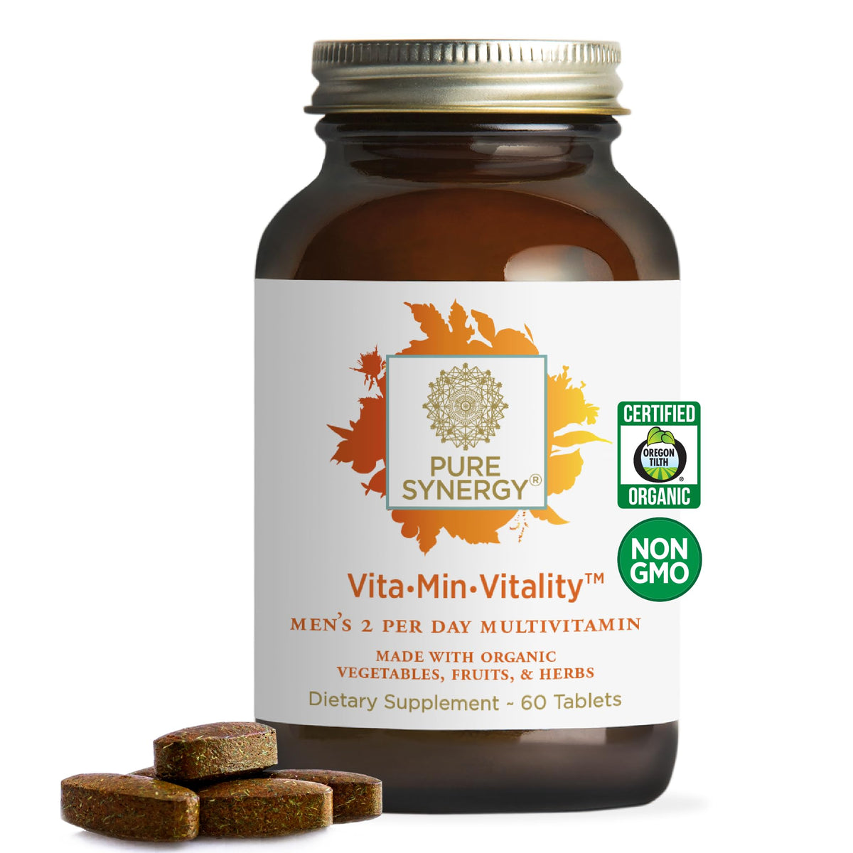 Vita-Min-Vitality supplement bottle with label on a white background