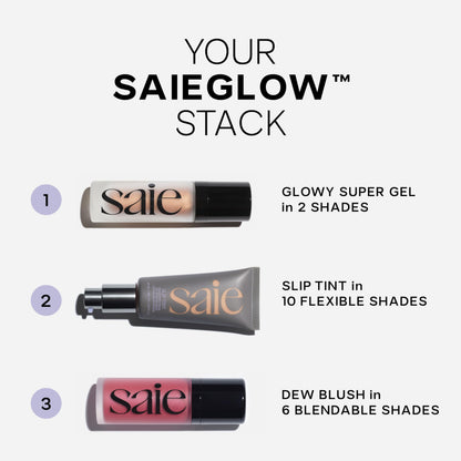 Saie Mini Glowy Super Gel Lightweight llluminator & Makeup Primer - Sunglow (0.5 oz) + Dew Blush - Lightweight Liquid Blush with a Blendable + Buildable Cream Finish - Sweetie (.40 oz) SaieBuy Supplements Australia