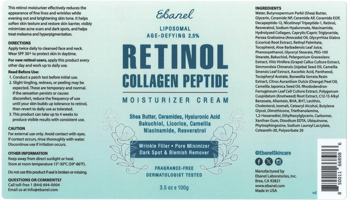 Ebanel 30% AHA 2% BHA Chemical Peel & 2.5% Retinol Cream Moisturizer for Face - Removes Acne Scars, Dark Spots, Wrinkles & Brightens Skin