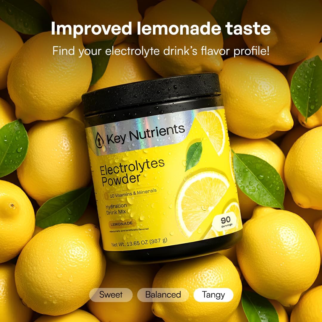 KEY NUTRIENTS Electrolytes Powder Bundle, Refreshing Lemonade 90 Servings Jar + Fresh Pink Lemonade 90 Servings Jar, Sugar Free Hydration Drink Mix with Vitamins & Minerals, No Calories