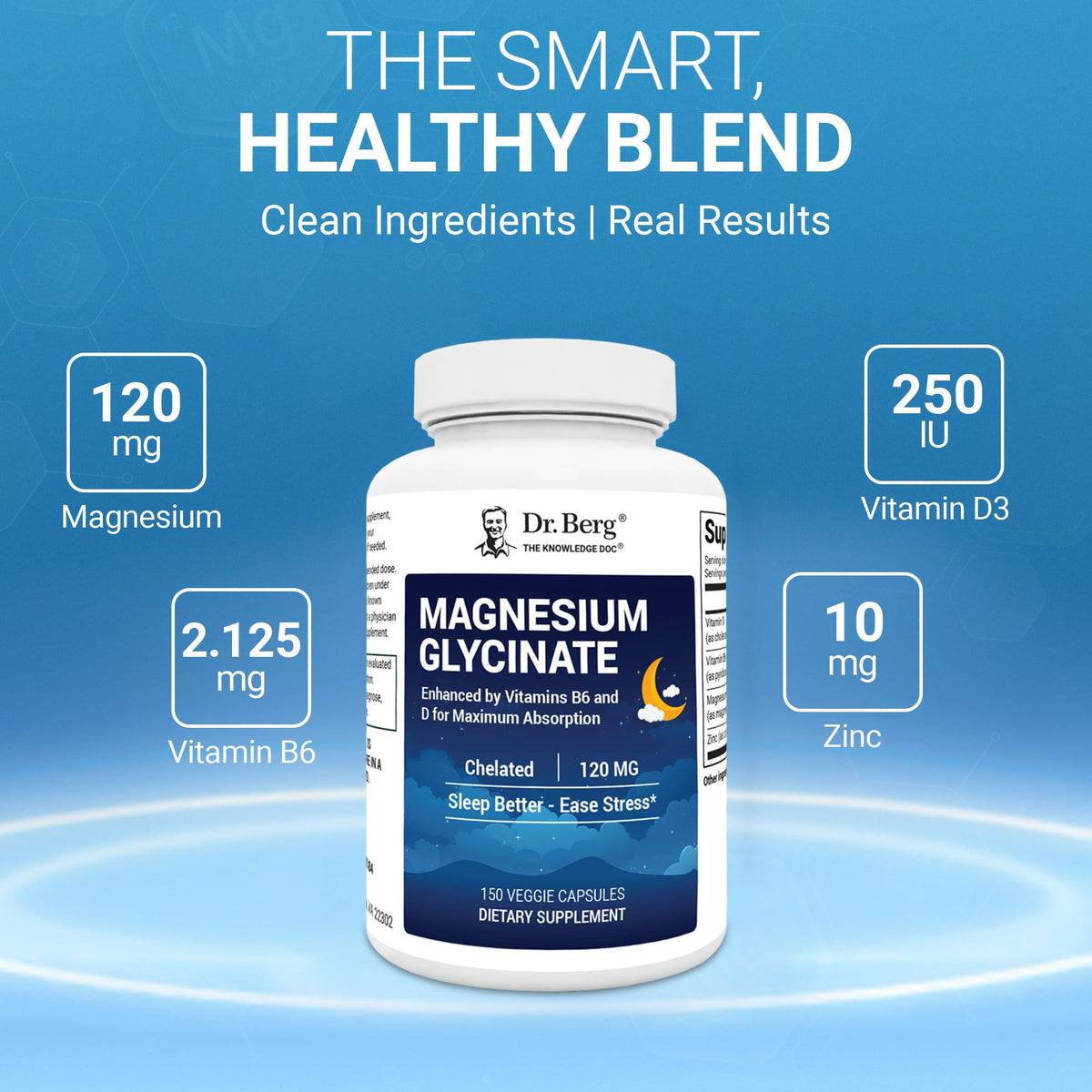 Dr. Berg Magnesium Glycinate 150ct – 4-in-1 Chelated for Muscle, Nerve, Sleep & Stress Support*– w/ D3, B6 & Zinc – 4X Lab-Tested