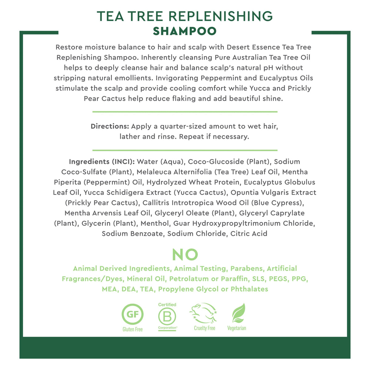 Desert Essence Tea Tree Replenishing Shampoo with Peppermint, 12.7 oz