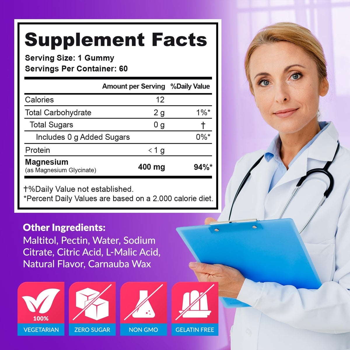Magnesium Glycinate Gummies 400mg, Muscle Support and Relaxation, Magnesium Supplement for Women, Men and Kids, High Absorption, Sugar Free,