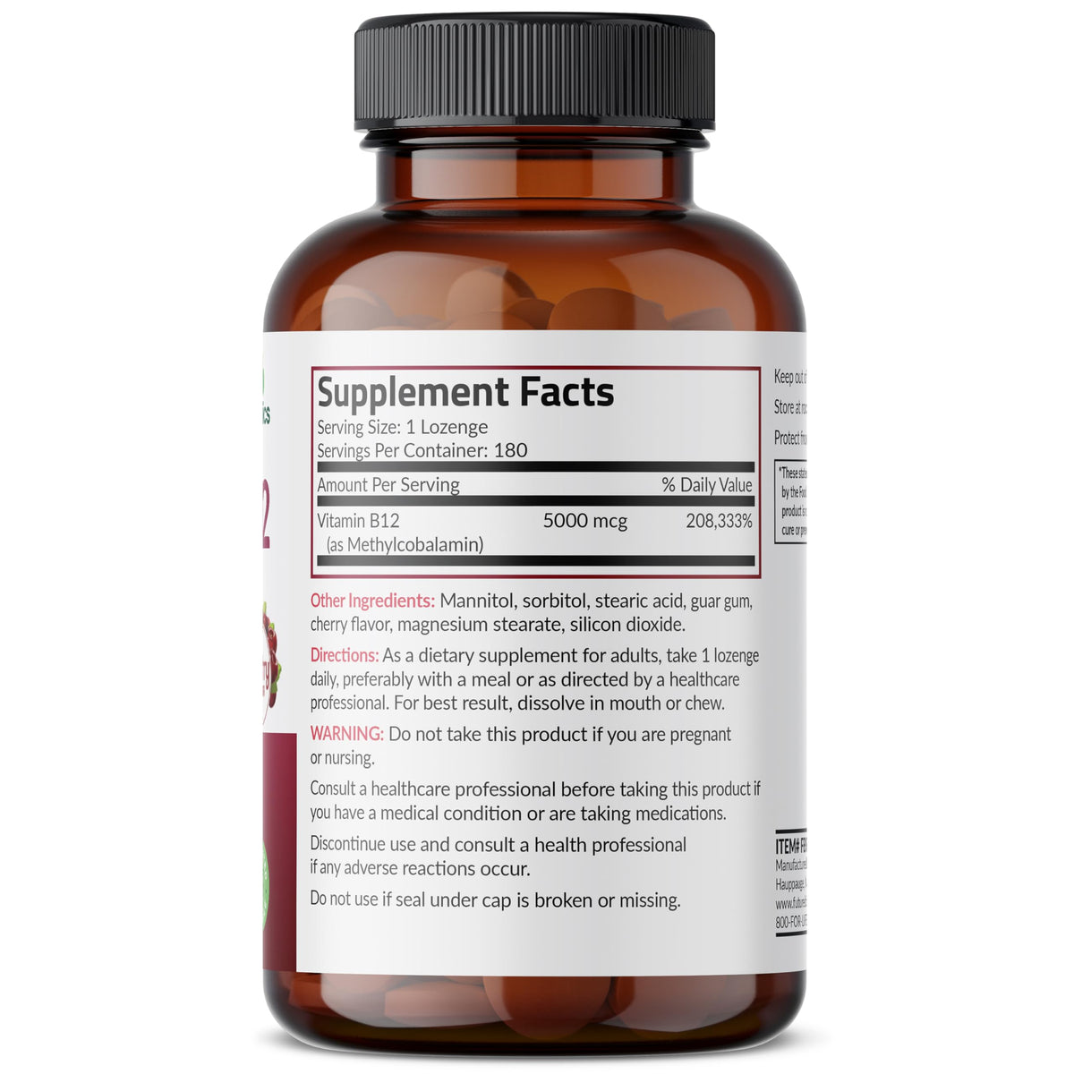 Futurebiotics Methyl B12 5000 MCG Vitamin B12 Methylcobalamin, Cherry Flavor Non-GMO, 60 Vegetarian Lozenges