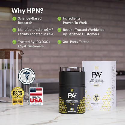 HPN PA(7) Phosphatidic Acid Muscle Builder Top Natural Muscle Builder - Boost mTOR | Build Mass and Strength from Your Workout | 10 Day Supply | Mediator phosphatidic acid with L-leucine supports protein synthesis, lean muscle and strength from training;
