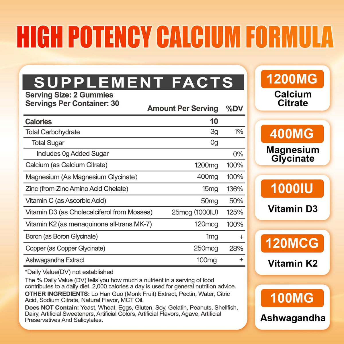 Calcium 1200 mg with Vitamin D3 Gummies for Adults - Calcium Citrate with Vitamin D3 K2, Magnesium, Zinc, Boron, Copper and Ashwagandha