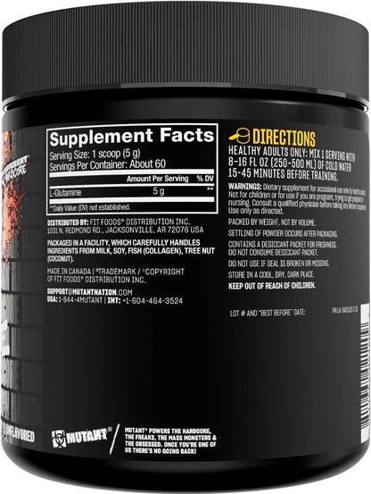 Mutant Glutamine - 100% Pure Workout Supplement to Help Replenish Glutamine Levels for Improved Muscle Repair, Immune and Digestive System Support After Physical Activity – 300 g – Unflavored
