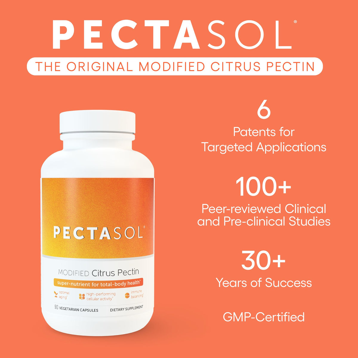 PectaSol Modified Citrus Pectin – 270 Capsules – Total-Body Health Supplement to Support the Heart, Immune System, Inflammation Response & Healthy Aging + Maintain Healthy Galectin-3 Levels