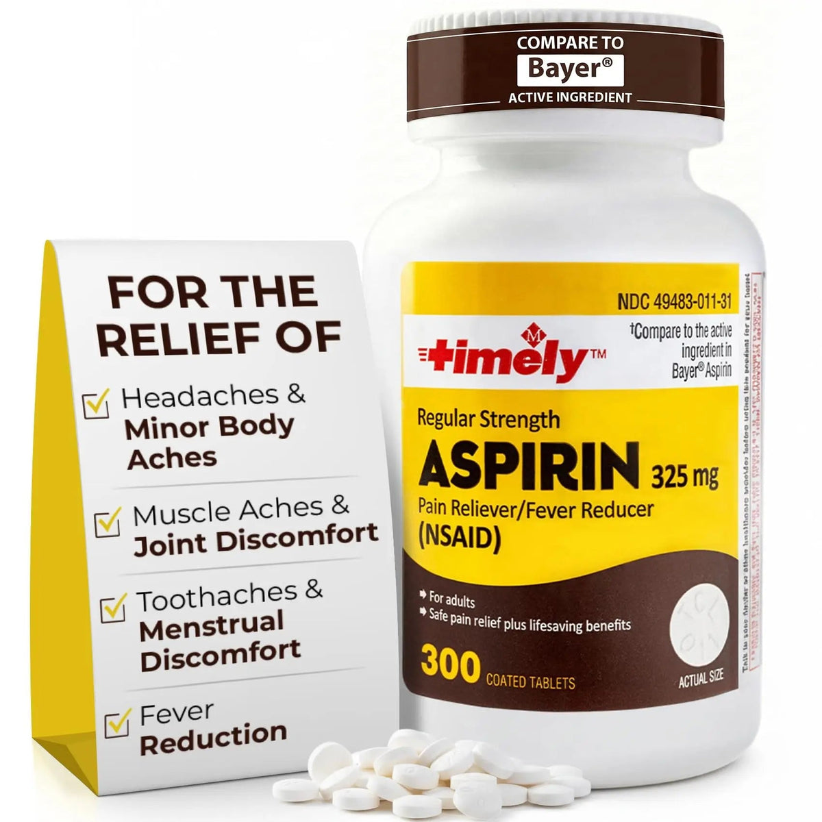 TIME-Cap-Labs 300 Count Regular Strength Aspirin 325mg for Adults - Compared to Bayer - Coated Regular Strength Aspirin Tablets - Pain Reliever for Minor Aches and Pains TIME-CAP LABS, INC.Buy Supplements Australia