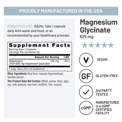 NatureWise Magnesium Glycinate 625 mg - High Absorption Chelated Magnesium Glycinate for Sleep, Relaxation, Muscle & Bones* - Gentle on Stomach, Vegan, Non-GMO - 30 Capsules[30-Day Supply] NatureWiseBuy Supplements Australia