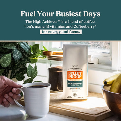 Bulletproof High Achiever Mushroom Coffee Grounds with Lion's Mane, B Vitamins & Adaptogens, Energy and Focus, Medium-Dark Roast, 10 oz