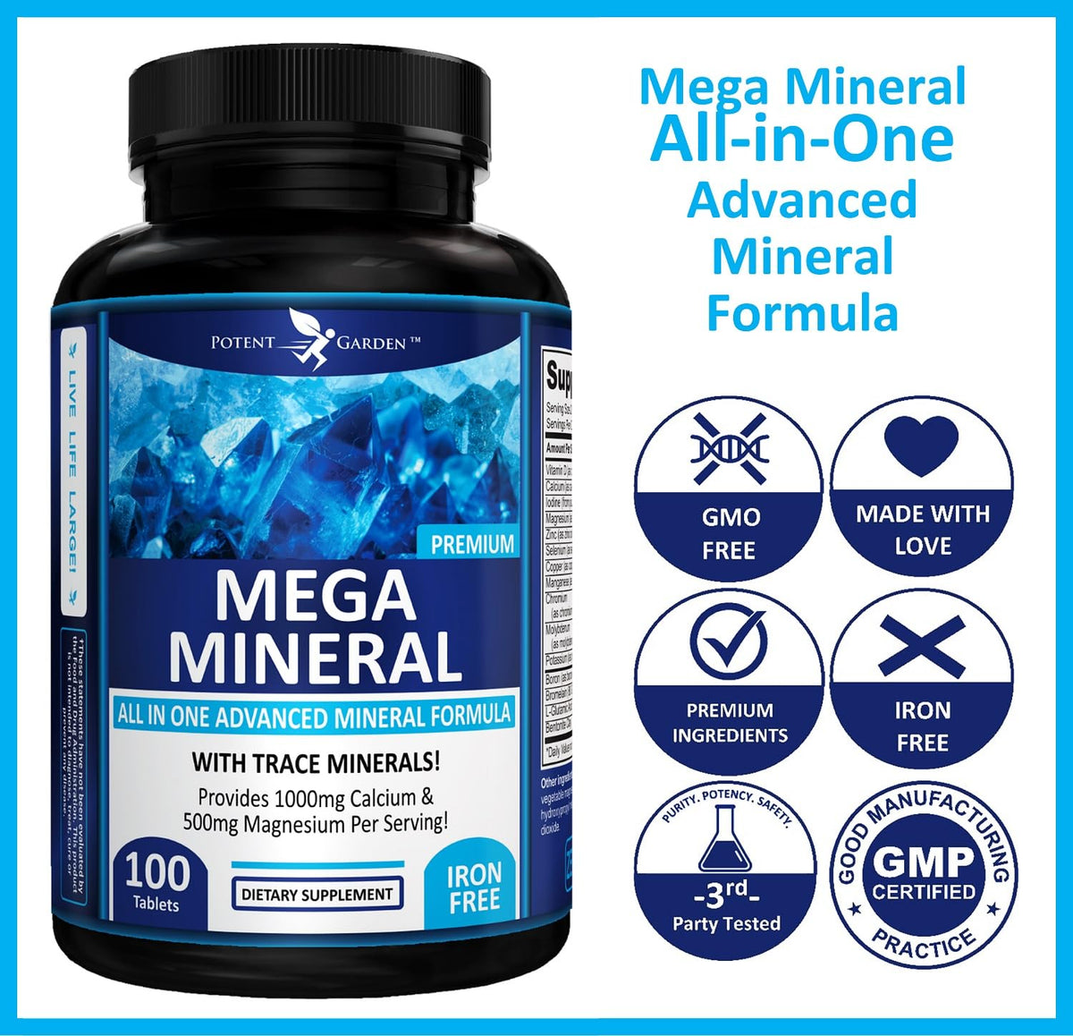 Potent Garden Mega Mineral Supplement Complete Mineral Complex with Calcium Magnesium Zinc Potassium Boron Selenium Chromium & 72 Trace