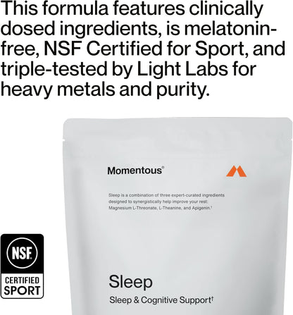 Momentous Nightly Sleep Pack - Magnesium L-Threonate, L-Theanine, and Apigenin - NSF Certified for Sport - 30 Servings