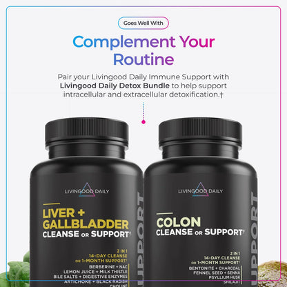 Livingood Daily Immune Support Supplement, 4-in-1 Formula with Oregano Oil, Monolaurin, L Lysine & Quercetin, Gut & Digestive Health, Gluten Free, Vegan, Non GMO, Allergen Free, 120 Capsules