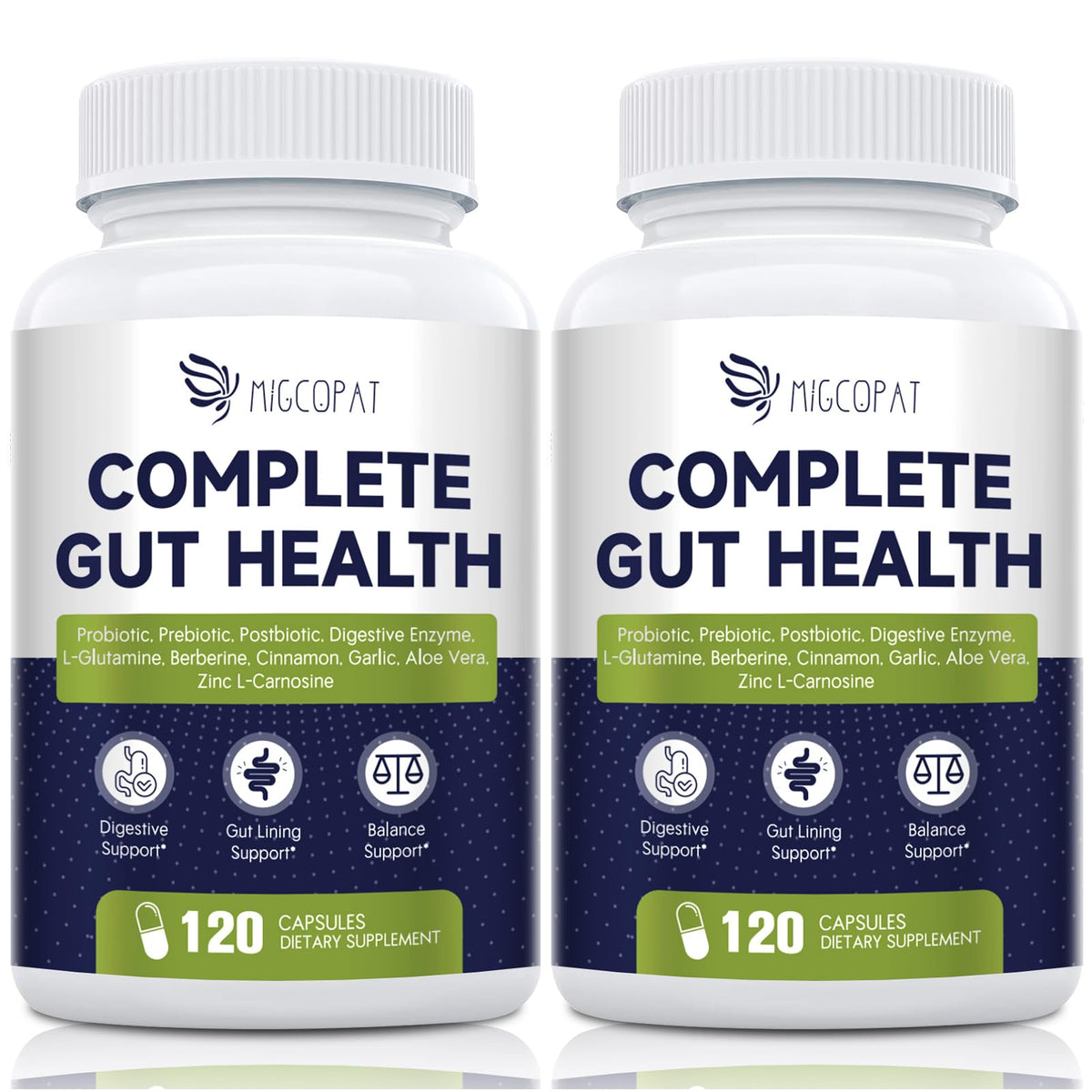 Migcopat Probiotics for Digestive Health, 80 Billion CFU Probiotics, Prebiotics, Postbiotics & Digestive Enzymes, Gut Health Capsules with Berberine, Cinnamon,