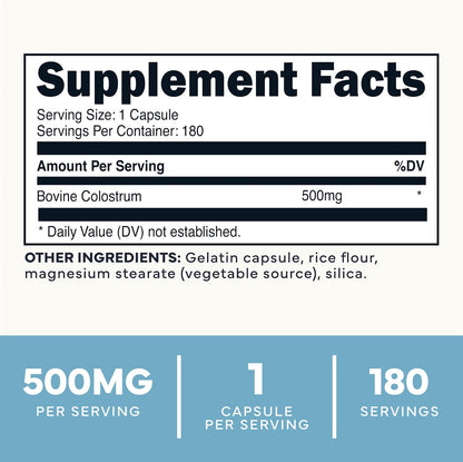 Type Zero Colostrum Supplement (500mg) 180 Capsules, Bovine Sourced | Gluten-Free, GMO-Free