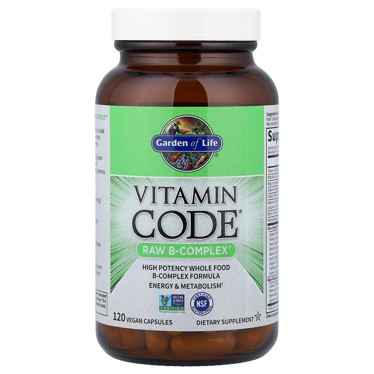 Garden of Life Vitamin B Complex, 120 Vegan Capsules, High Potency Vitamins for Energy & Metabolism with B6, Folate & B12
