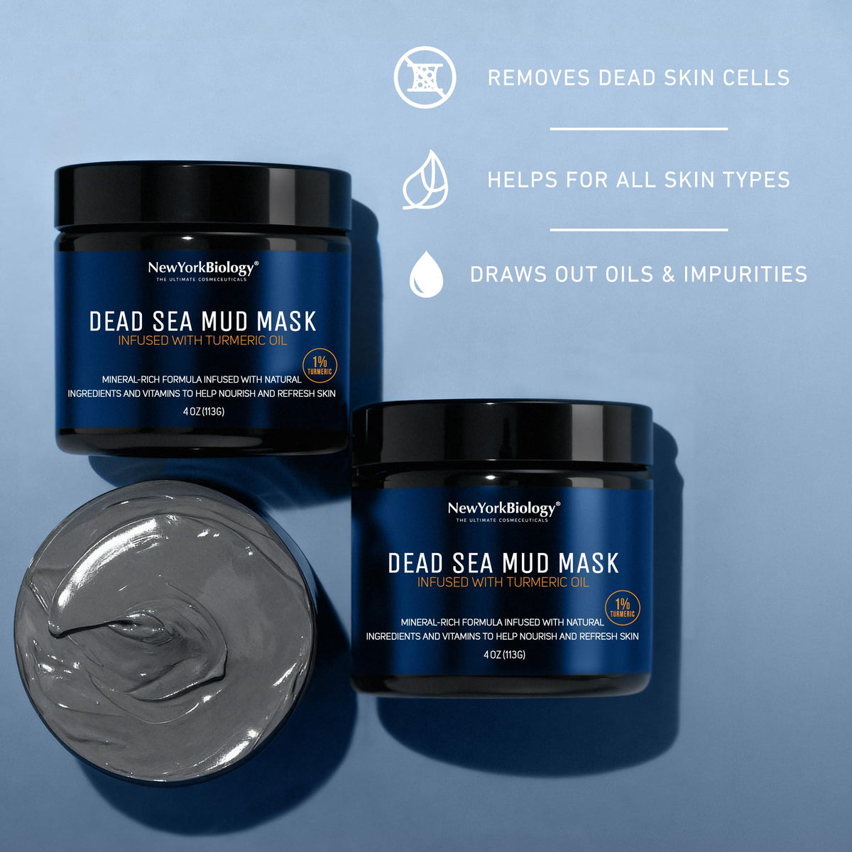 New York Biology Dead Sea Mud Mask for Face and Body | with Turmeric Oil | Spa Quality Pore Refiner for Oily Skin | Natural Skincare for Women & Men