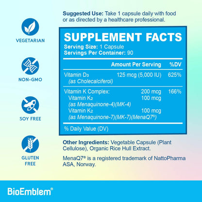 BioEmblem Adults Triple Magnesium Complex and Vitamin D3 K2 and Vitamin B-Complex - 270 Count