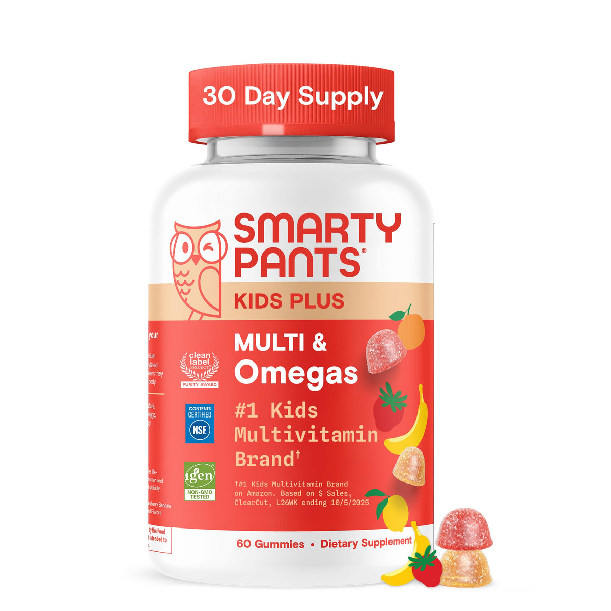 SmartyPants Kids Multivitamin Gummies with Omega 3 DHA/EPA, Vitamins D3, C, B12, B6, A, K, and Zinc, Gluten Free