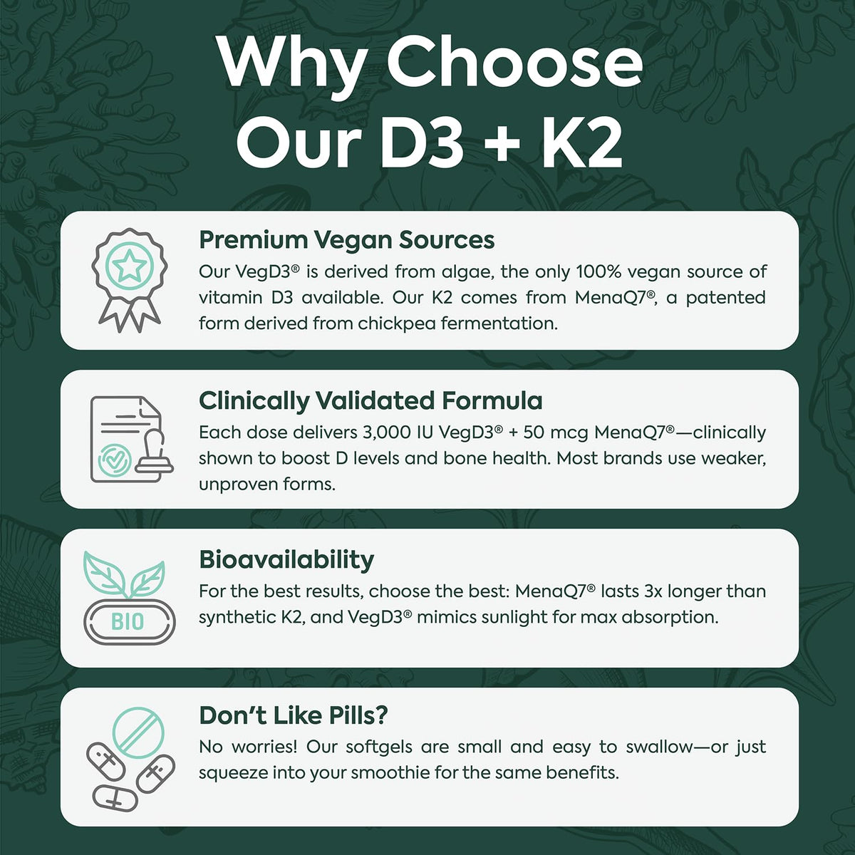 Organics Ocean Better D3 + K2-100% Organic VIT D3 and K2 Supplements with Maximum Bioavailability - Supports Bone Density, Calcium Balance