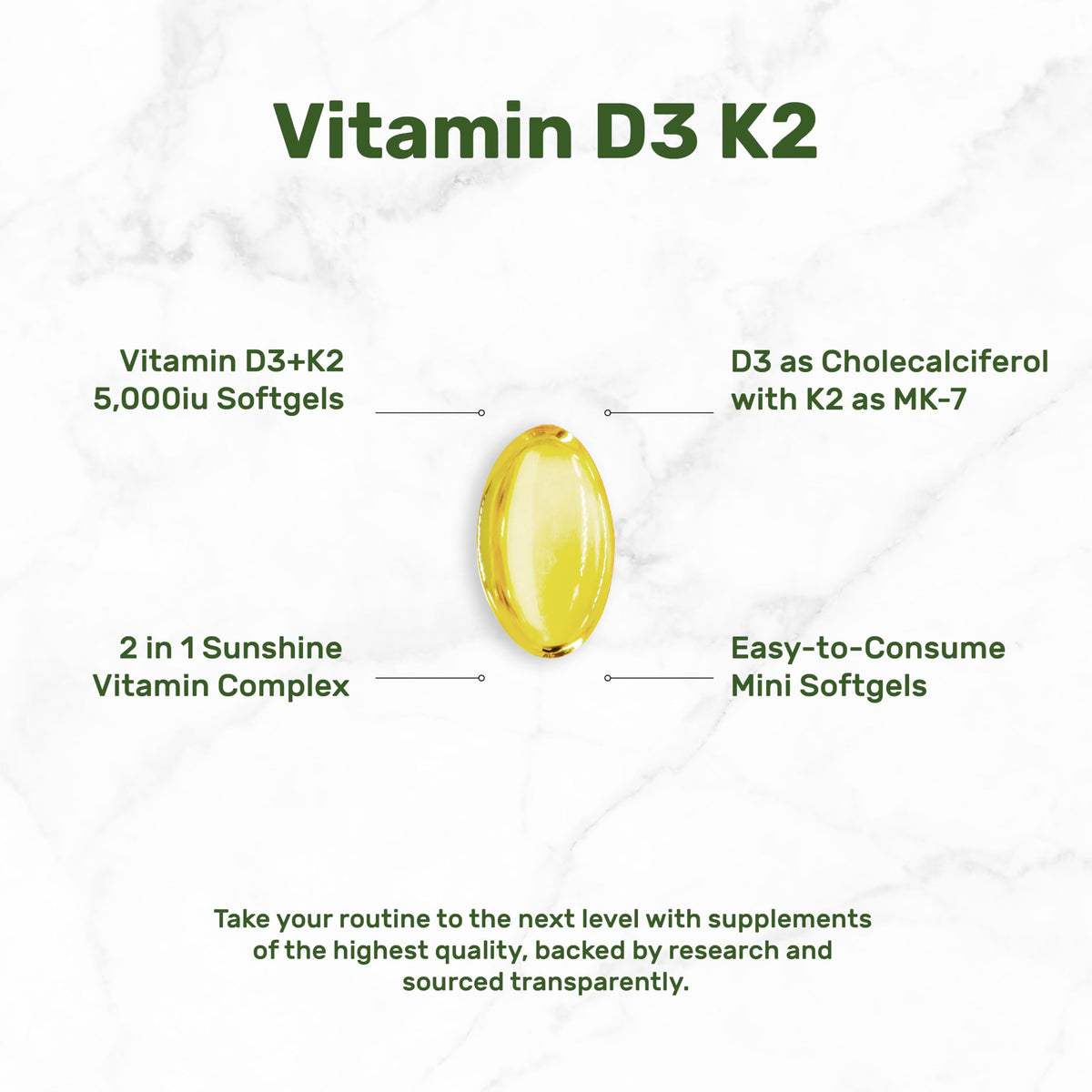 DEAL SUPPLEMENT Vitamin D3 5,000 IU + K2 MK7 Softgels, 250 Count | 2-in-1 Complex | Easy to Swallow