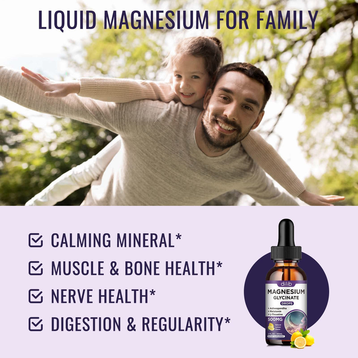 Magnesium Glycinate Supplement, Magnesium Liquid Drops with Magnesium Glycinate 500mg Vitamin B6, Ashwagandha, L - Theanine, Chamomile -Support Stress Relief, Bone, Muscle, Mood Vegan dilibBuy Supplements Australia