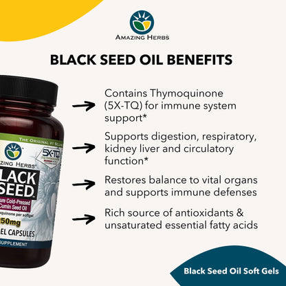 Amazing Herbs Premium  Capsules - High Potency, Cold Pressed Nigella Sativa Aids in Digestive Health