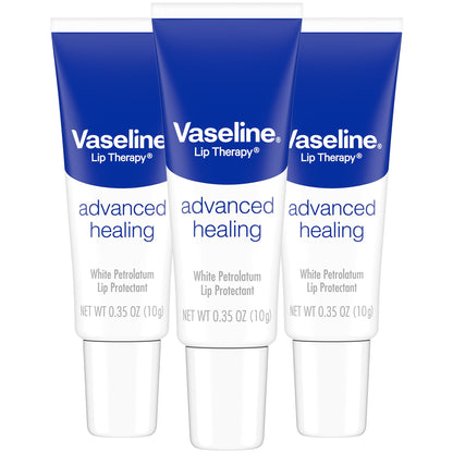 Vaseline Lip Therapy Advanced Healing 3-Pack – White Petroleum Moisturizing Lip Balm for Extremely Dry Lips, 0.35 Oz Ea