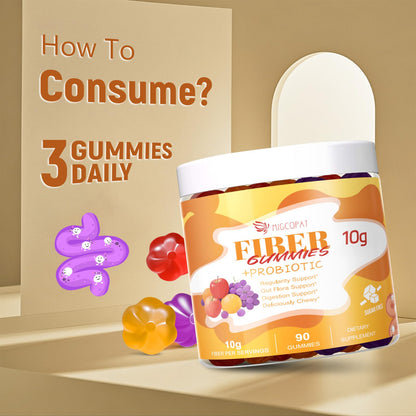 Migcopat 10G Fiber Gummies for Adults - Support Digestive Health - Fiber Supplement with 30 Billion CFU Probiotics Blend, ACV, Vitamin C, Inulin - No Sugar Added - Fruit Flavored - 180 Count