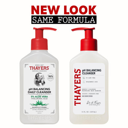 THAYERS pH Balancing Daily Cleanser, Face Wash with Aloe Vera, Gentle and Hydrating Skin Care for Dry, Oily, or Acne Prone Skin, 8 FL Oz.