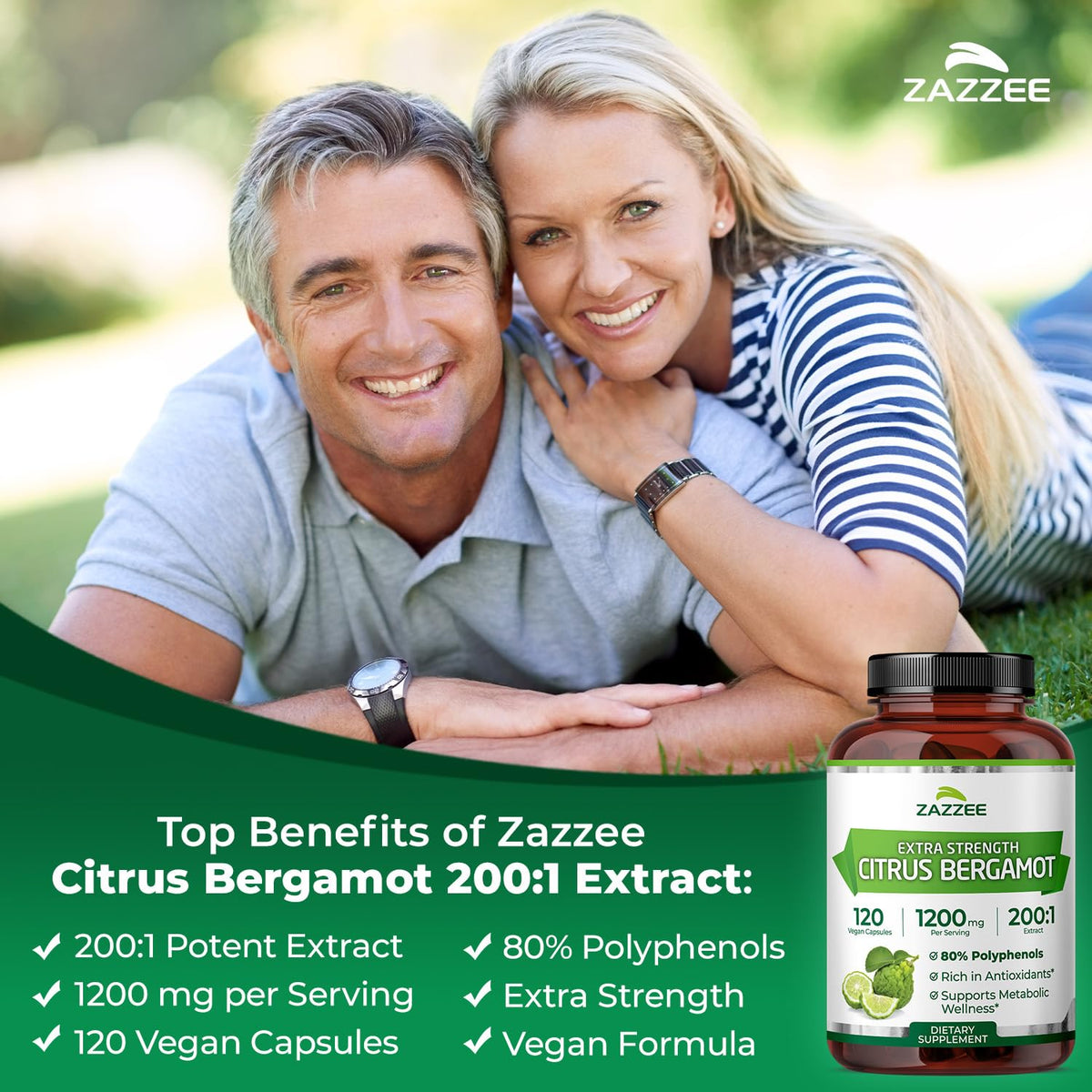 Zazzee Extra Strength Citrus Bergamot 200:1 Extract 1200 mg, 80% Polyphenols, 120 Vegan Capsules, Standardized 200X Potency