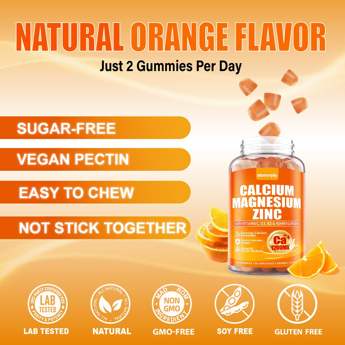 Calcium 1200 mg with Vitamin D3 Gummies for Adults - Calcium Citrate with Vitamin D3 K2, Magnesium, Zinc, Boron, Copper and Ashwagandha