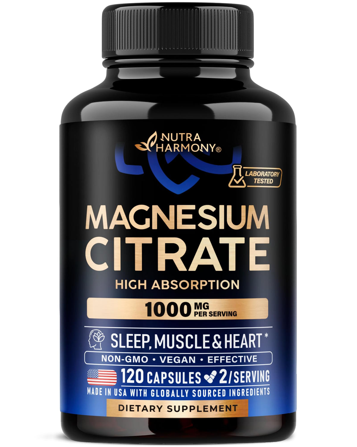 Magnesium Citrate Capsules 1000mg | High Absorption Supplement - Sleep, Muscle & Heart Support - Vegan | Non-GMO - Made in USA - As Powder