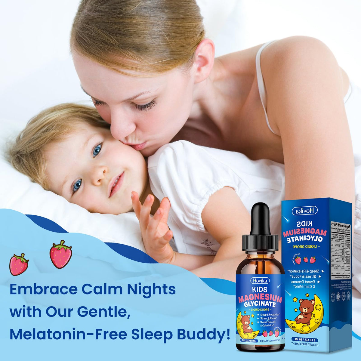 Magnesium Glycinate Liquid for Kids - with L-Theanine Omega-3, Vitamin B6, D3, Zinc - Kids Magnesium Drops for Sleep, Relaxation, Calm & Focus - 2 Fl Oz, Strawberry Flavor HovikaBuy Supplements Australia