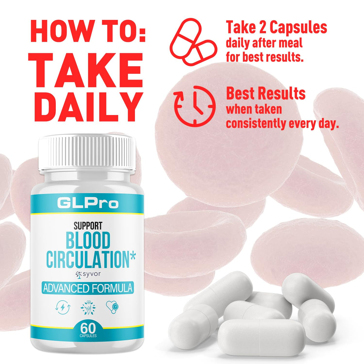 GLPro Blood Capsules, Official GLPro Blood Health Support Pills with All Natural Ingredients, Advanced Formula Supplement with Maximum Strength Premium Vitamins for Women and Men (60 Capsules) Syvor buy supplements Au