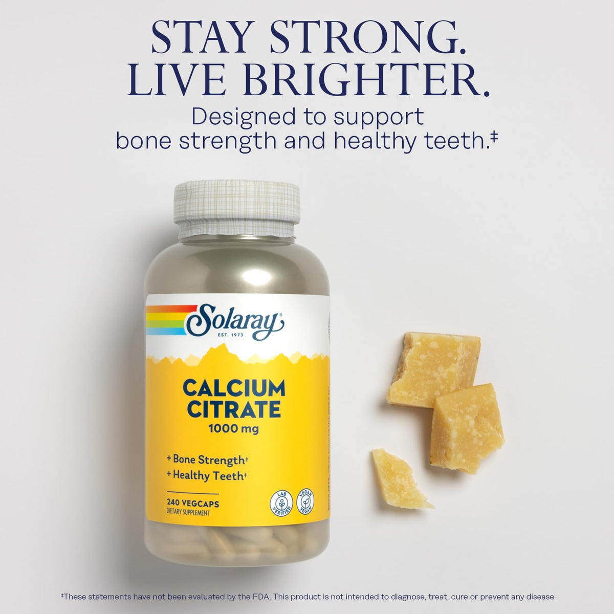 Solaray Calcium Citrate 1000mg - Chelated Calcium Supplement - Supports Bone Strength and Healthy Teeth - Easy to Digest - Vegan - 68 Servings, 275 VegCaps