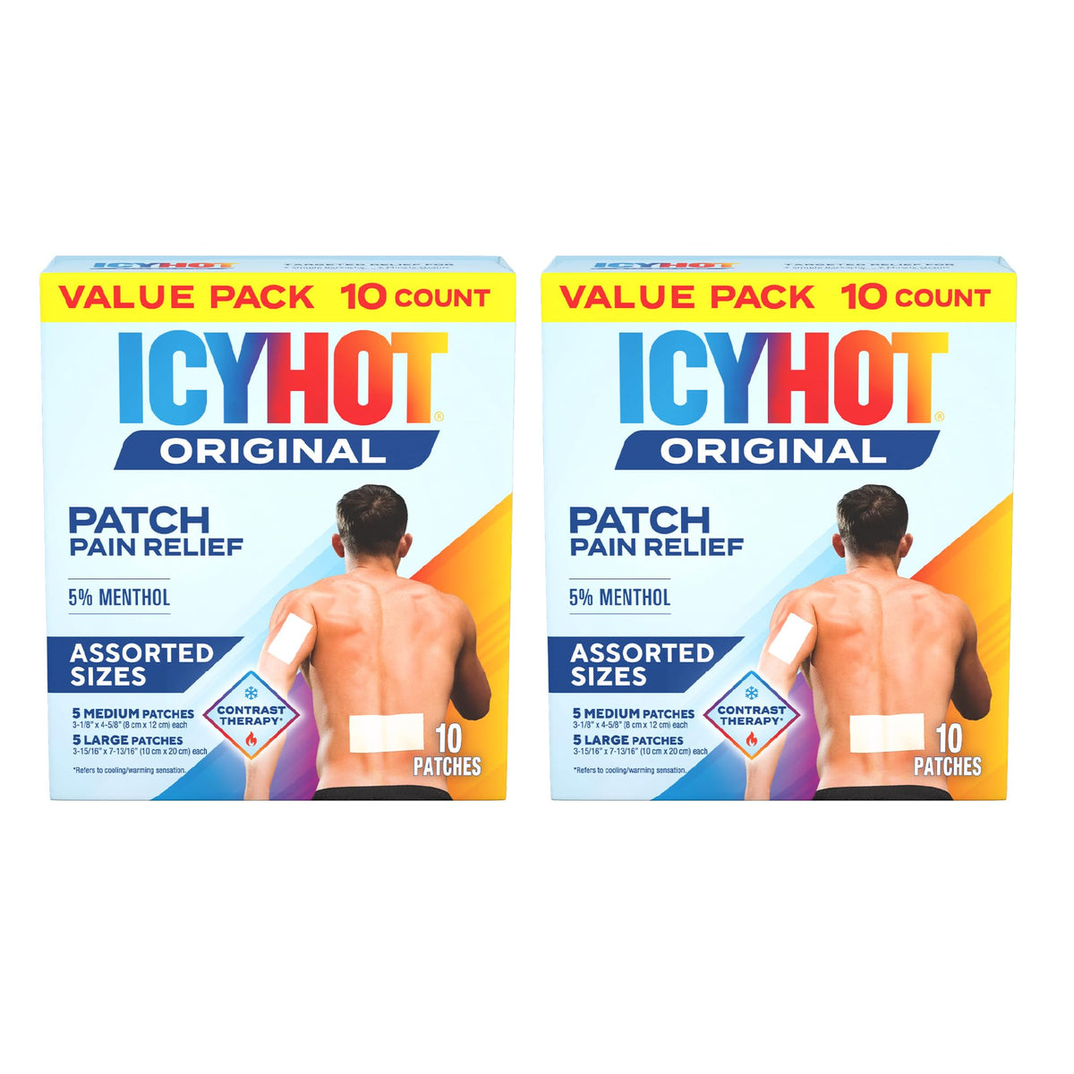 Icy Hot Original Pain Relief Patch Variety Pack with 5% Cooling Menthol for Fast-Acting Muscle and Joint Pain Relief, 5 Medium and 5 Large Comfortable Fabric Patches, 10 Ct., 2 pk Icy HotBuy Supplements Australia
