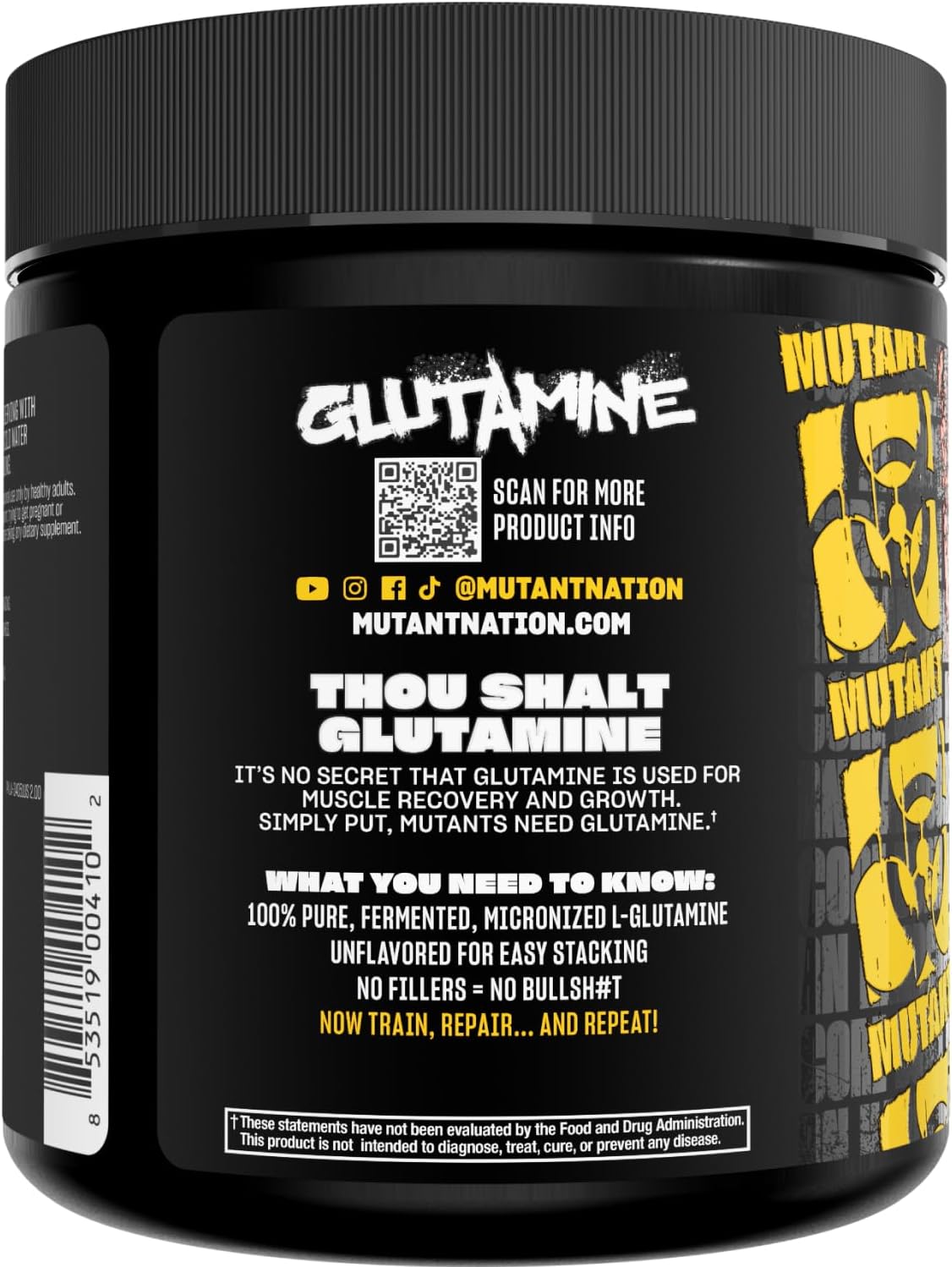 Mutant Glutamine - 100% Pure Workout Supplement to Help Replenish Glutamine Levels for Improved Muscle Repair, Immune and Digestive System Support After Physical Activity – 300 g – Unflavored