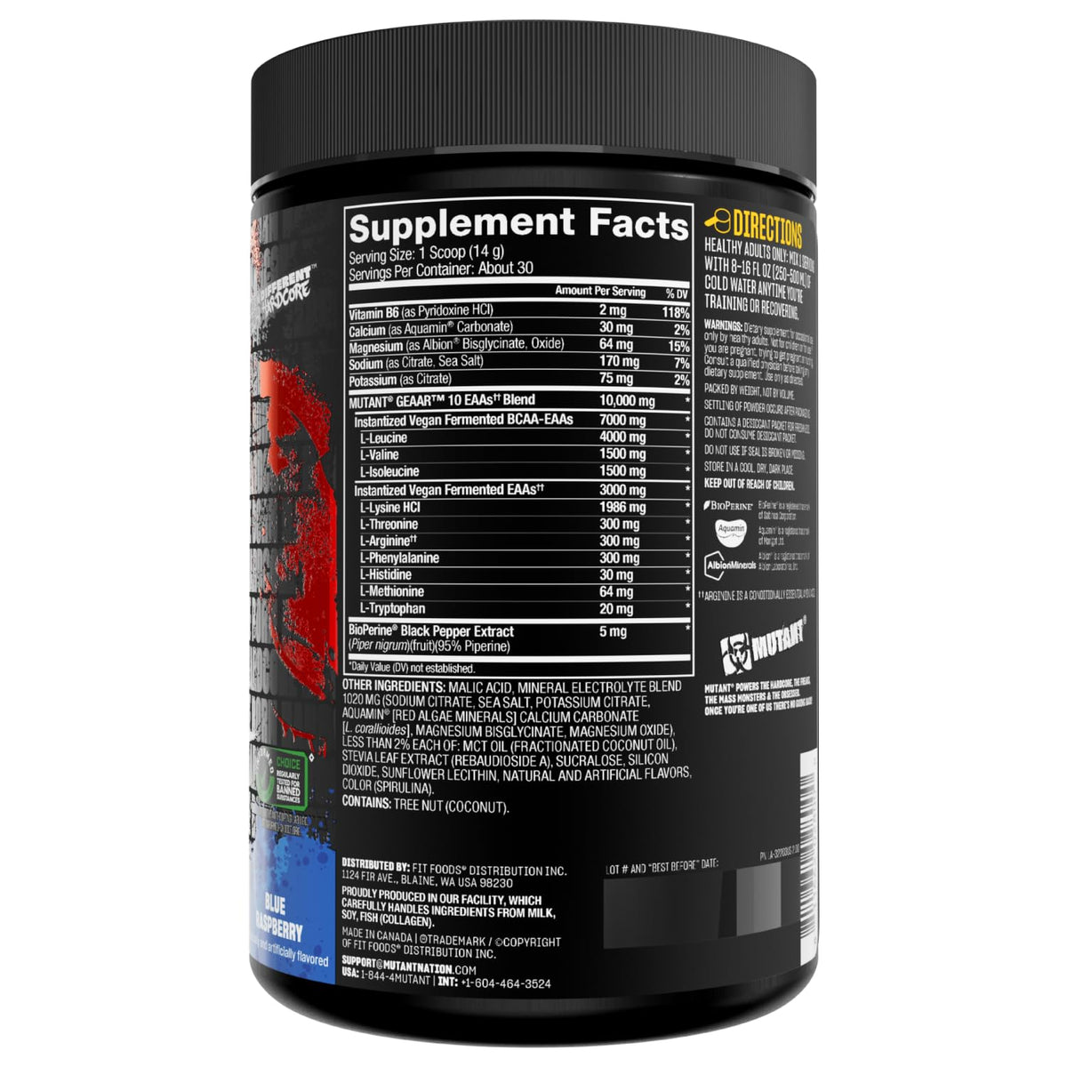 Mutant GEAAR, 10g EAAs + Arginine, Electrolytes, Fruit Punch, 14.8 oz